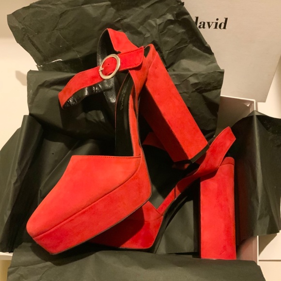 CHARLES DAVID Roan Red Suede Platform Block Heel Ankle Strap Sandals 41 - Picture 10 of 16